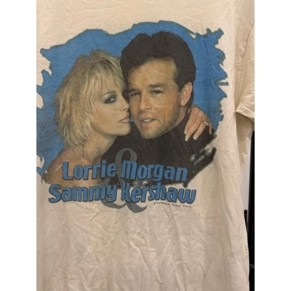Vintage 2001 Lorrie Morgan Sammy Kershaw Concert T-Shirt Tour Delta Medium Cream